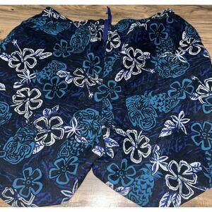 Vintage Hobie Swim Trunks, Blue /White Hawaiin Floral Pattern Mens XL‎